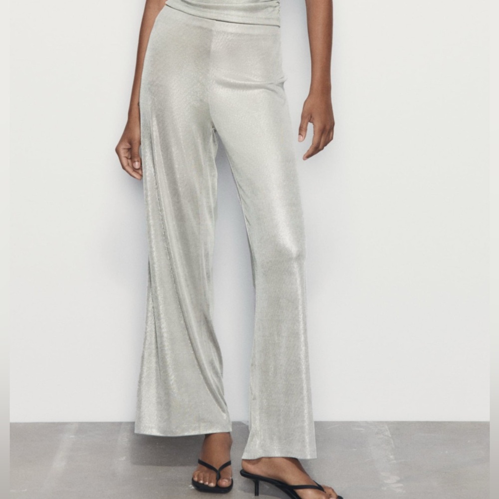 Zara metallic elastic waist pants